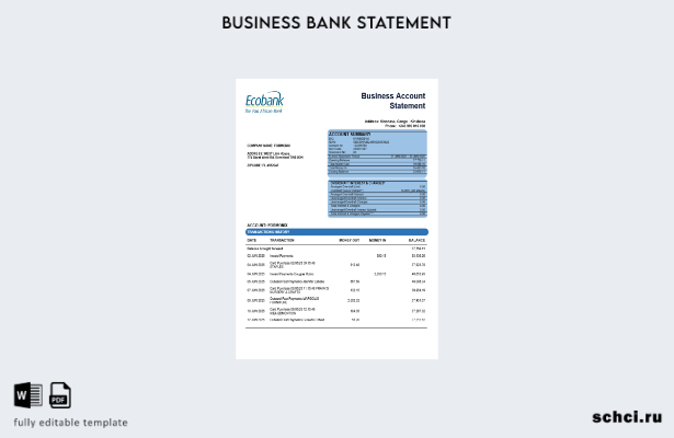 цифровая загрузка выписки по счету фирмы Congo Ecobank Шаблон в формате Word и P